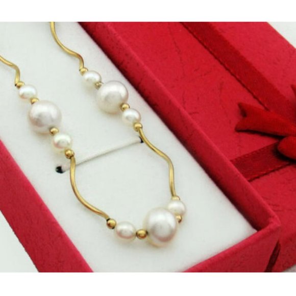 Genuine Pearls Necklace 14k Yellow Gold